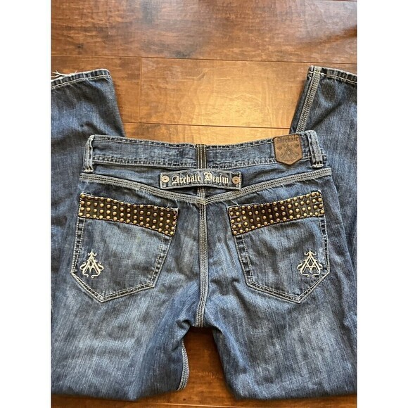 Archair Denim Mens Metal Studded Y2K Straight Leg Embroidered Jeans 36x34 - Picture 5 of 10